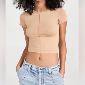 Good American So Soft Sculpted Tee T-Shirt Stretch Pecan 1 2 Small Medium